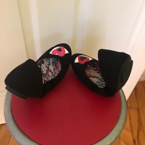 KARL LAGERFELD, black ballerina heart flats size 7 - Picture 3 of 6